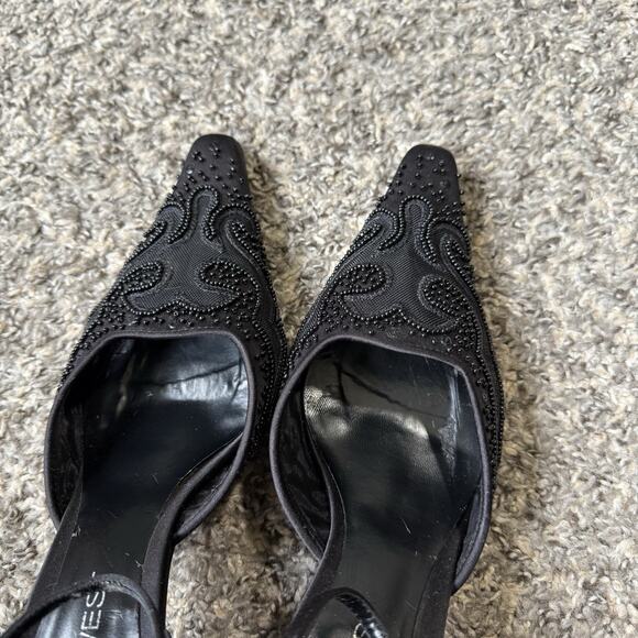 RESERVED Nine West Black Kitten Heels Pointed Toe Ankle Strap Formal  7.5 - Picture 9 of 13